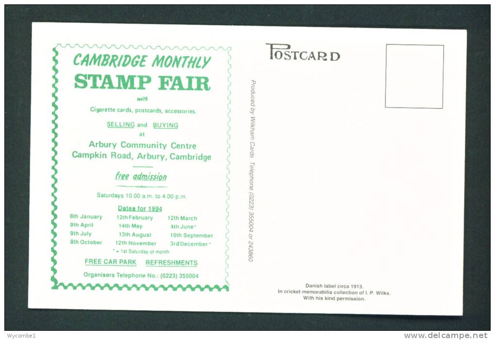 UK  -  Cambridge Monthly Stamp Fair/Advertisement Publicity Postcard  Unused As Scans - Sammlerbörsen & Sammlerausstellungen