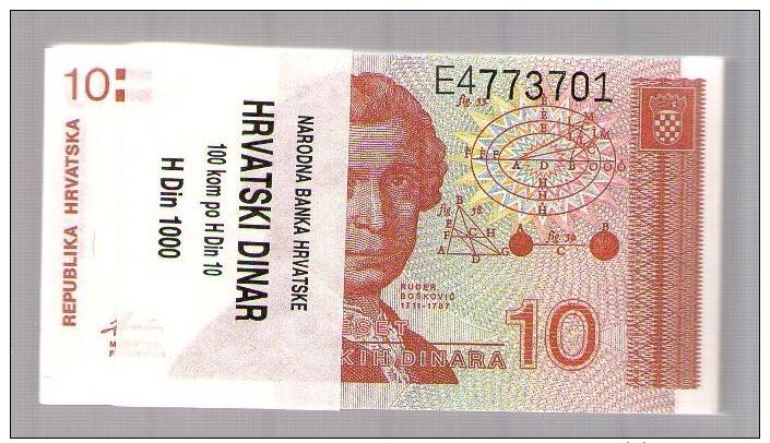 CROATIA HRVATSKA 10  Hrd DINAR  1991 .G. 100 Pics - ORIGINAL BUNDLE - Vrac - Billets