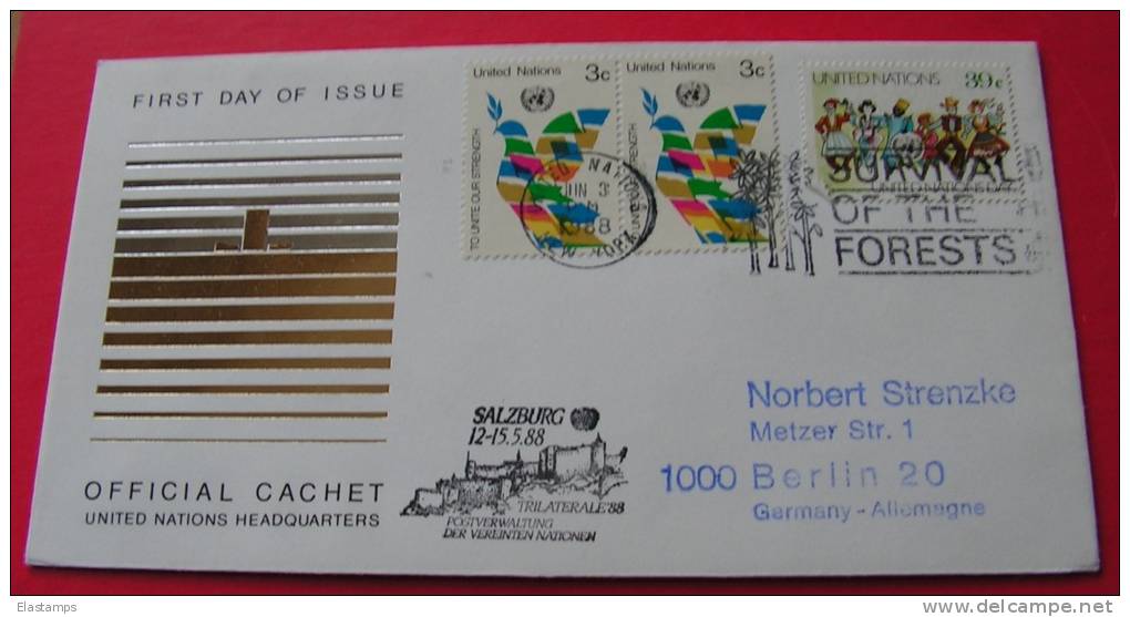 ==UNO NY FDC  1988 BRIFE - Covers & Documents