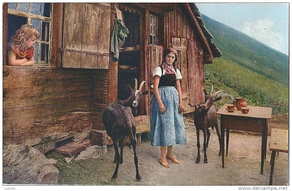 Alpwirtschaft - Mädchen Mit Ziegen Vor Der Alphütte          Ca. 1910 - Other & Unclassified