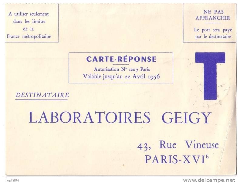 TAHITI-PAPEETE DU 17-3-1956 - SUR FORMULE CARTE REPONSE LABORATOIRES GEIGY. - Other & Unclassified