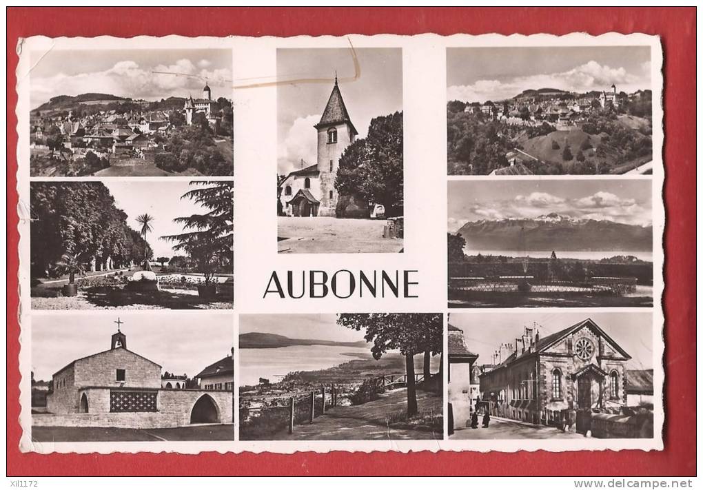 P1023 Aubonne Multivues. Cachet 1950 Vers Angleterre. Perrochet 4584. Petite Fente à Gauche (1 Mm) - Aubonne