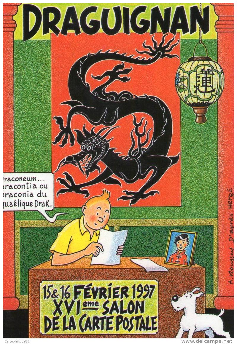 TINTIN EN DRACENIE 1997 SALON COLLECTION PASSION CARTE COMMEMORATIVE AVEC CACHET DU BUREAU TEMPORAIRE - Comics