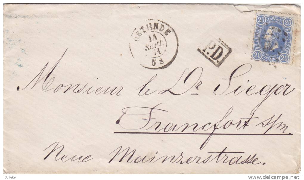 Belgique - Lettre De 1871 - Oblitération " Ostende " - 1869-1883 Leopold II.
