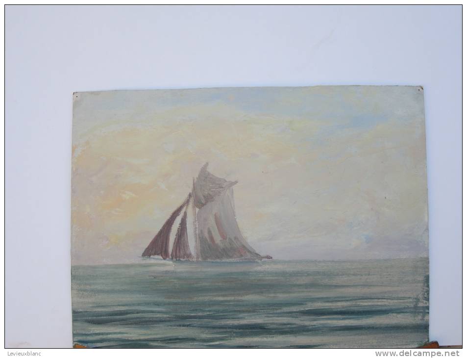 Peinture Huile Pinceau Et Couteau/Voilier En Mer/Non Signé/ Début 20éme              GRAV5 - Altri & Non Classificati