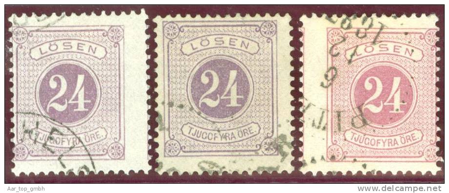 Schweden Porto 1877- 24 Öre Mi#P7B 3 Interessante Farben Gestempelt - Impuestos