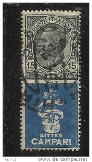 ITALIA REGNO ITALY KINGDOM 1924 1925 PUBBLICITARI BITTER CAMPARI CENT. 15 USATO USED OBLITERE´ - Reclame