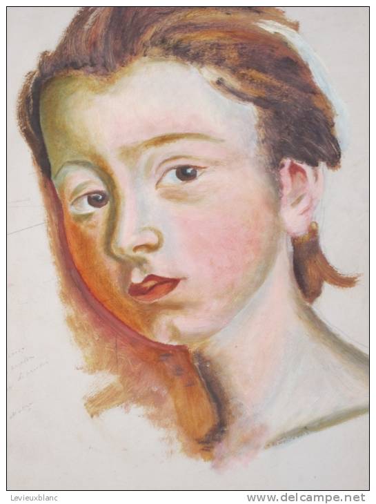 Peinture Gouache Pinceau /Portrait Jeune Fille/Etude/Non Signé/ Début 20éme      GRAV7 - Sonstige & Ohne Zuordnung