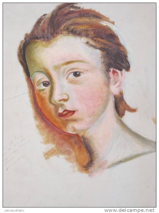 Peinture Gouache Pinceau /Portrait Jeune Fille/Etude/Non Signé/ Début 20éme      GRAV7 - Andere & Zonder Classificatie