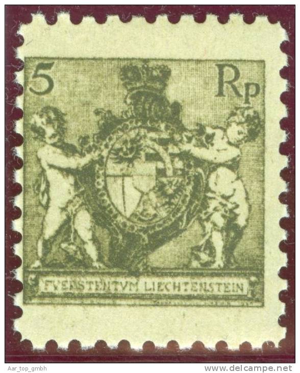 Liechtenstein 1921 Wappen 5 Rp. Gezähnt 9.5 Zu#48B Mi#48A * Falzspur - Neufs