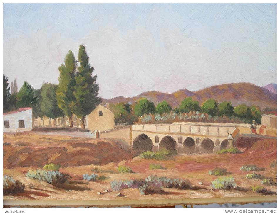 Peinture Huile Pinceau /Paysage Du Sud Avec Pont De Pierre/ Signé C. TENAUD/ 1942  GRAV8 - Autres & Non Classés