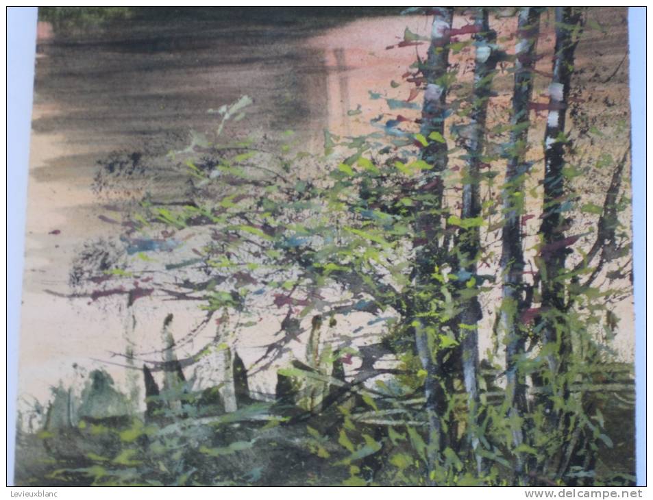 Peinture Gouache Pinceau /paysage D´automne Au Bord Du Lac/ Panneau De Véranda/signé/vers 1920  GRAV9 - Other & Unclassified