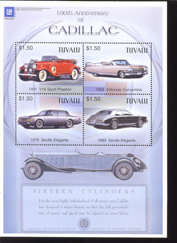 TUVALU   918  MINT NEVER HINGED MINI SHEETS OF CARS     CORVETTE - Autos