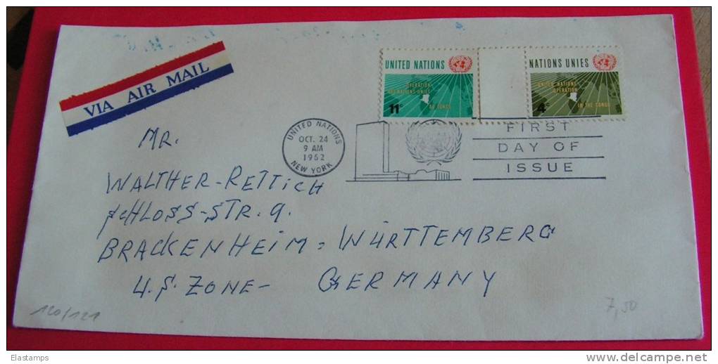 =UNO NY FDC 1962 BRIFE AIR MAIL,nr120,121 - Covers & Documents