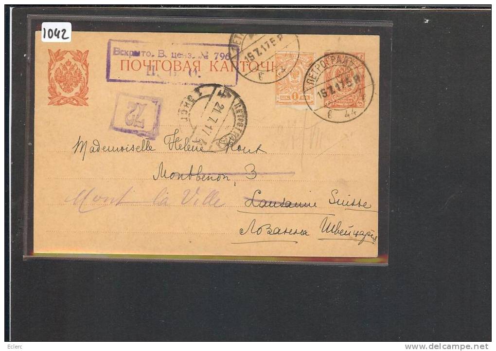 RUSSIE - CARTE ENTIER POSTAL CENSUREE  POUR LA SUISSE - VOIR IMAGE POUR LES DETAILS - Storia Postale