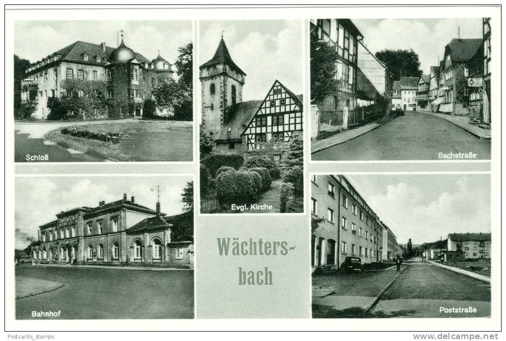 Wächtersbach, 5 Ansichten Mit Bachstrasse, Bahnhof Und Poststrasse, Ca. 50er Jahre - Main - Kinzig Kreis