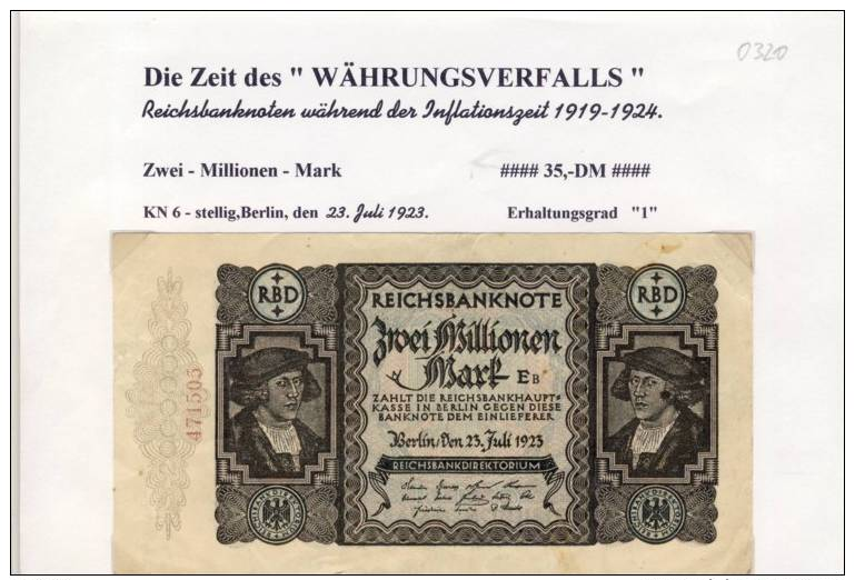 Banknoten Während Der Inflationszeit V. 1923  2 Millionen Mark -  "__" (0320) - 2 Millionen Mark