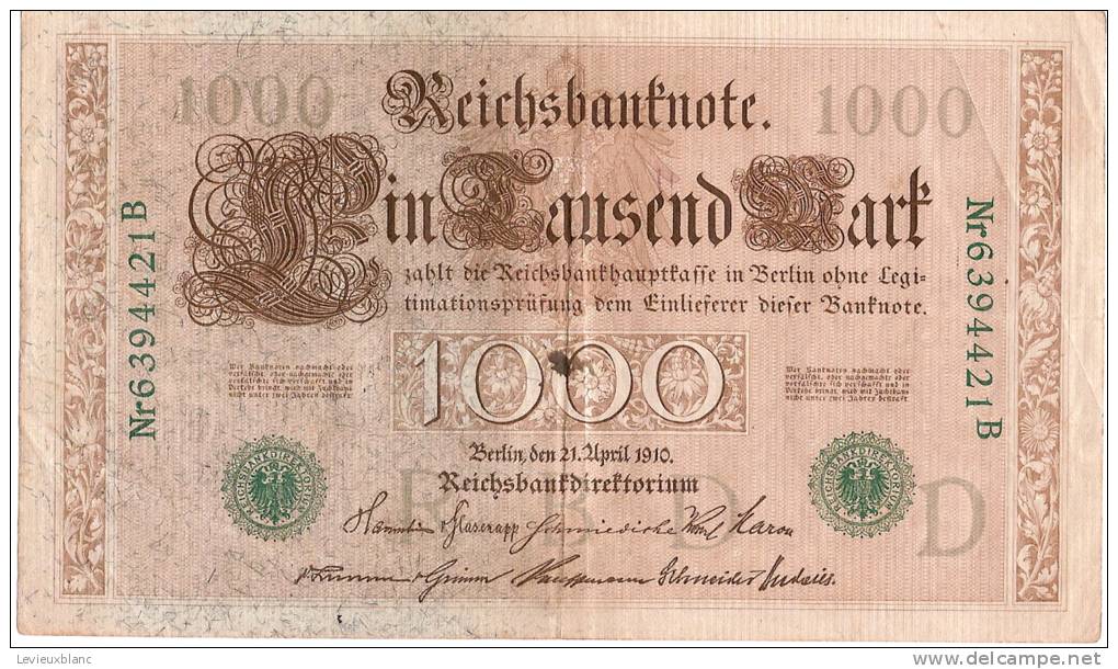 Billet/Allemagne/1000 Reichsbanknote/avril 1910              BIl11 - 1000 Mark