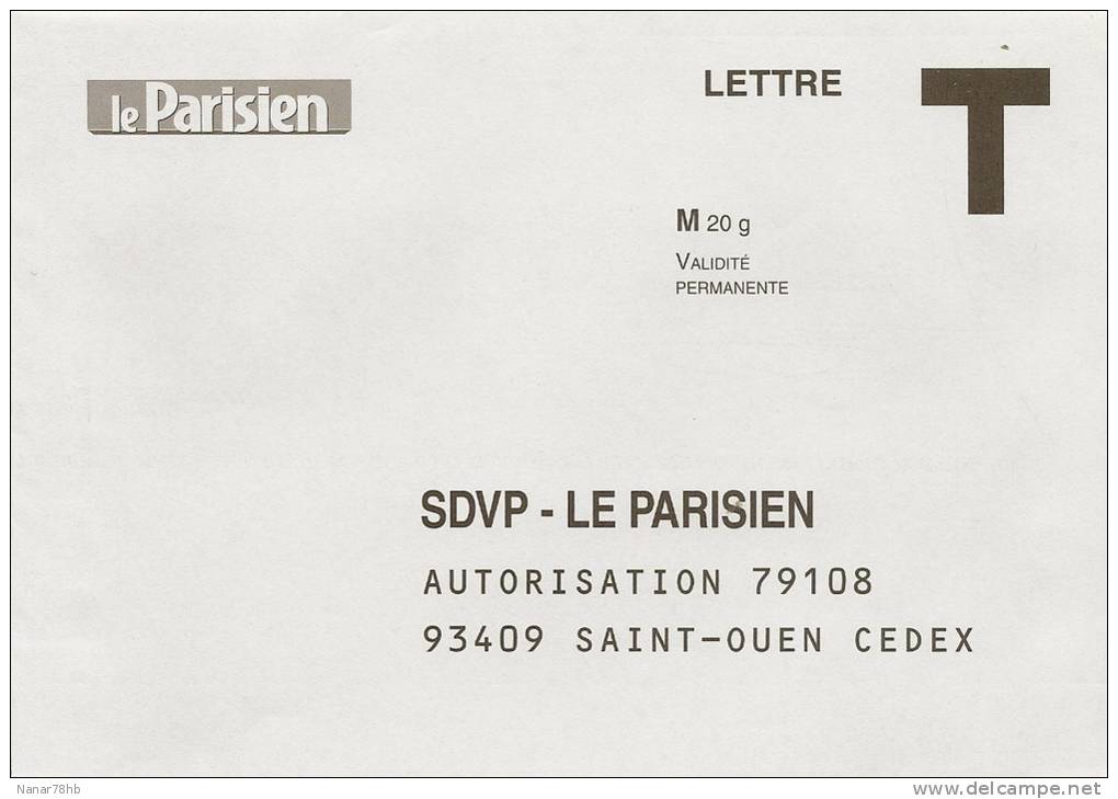 Enveloppe Réponse T Pour Le Quotidien Le Parisien (presse) - Cards/T Return Covers