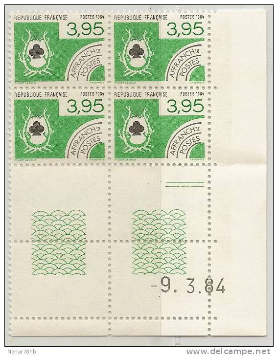 (d) Bloc De 4 Timbres Coin Daté Du N°185 (trèfle) (09/03/1984) - Voorafgestempeld