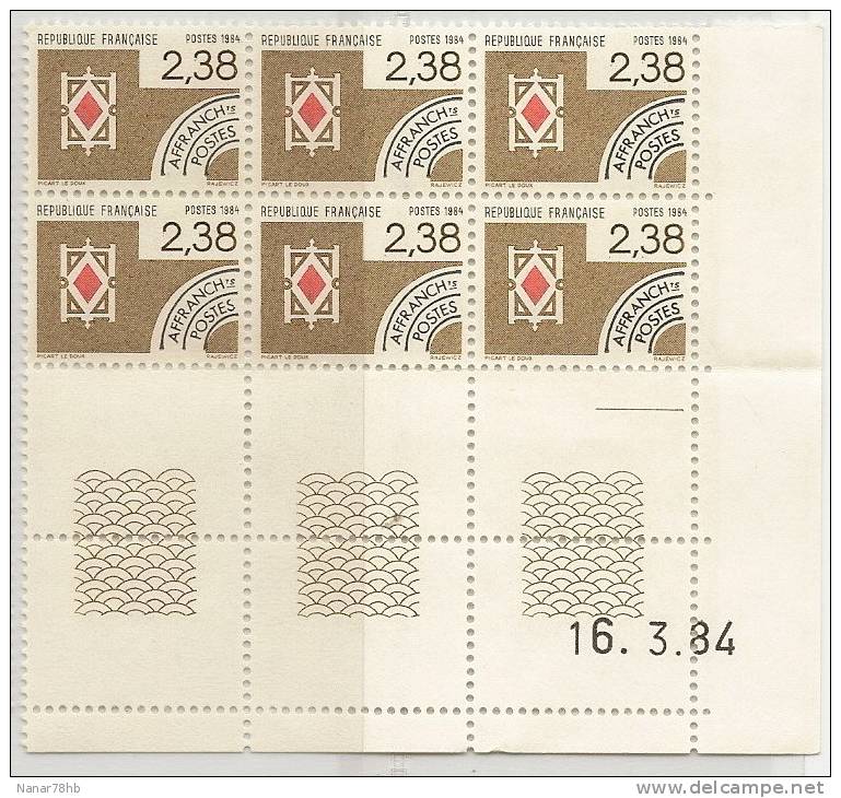 (d) Bloc De 6 Timbres Coin Daté Du N°184 (carreau) (16/03/1984) - Precancels