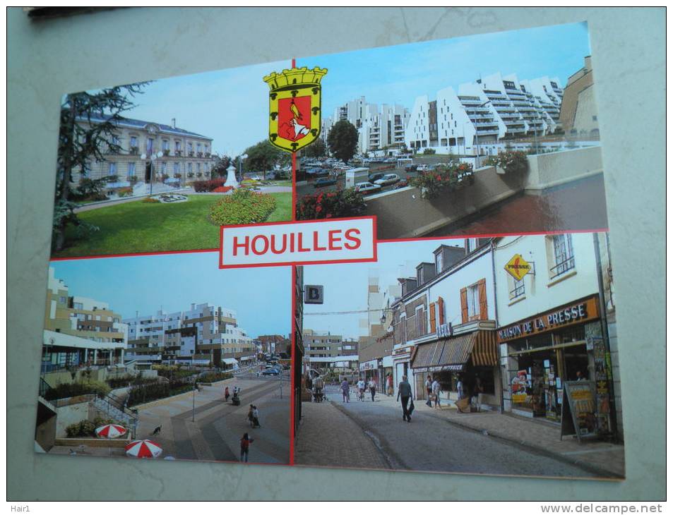 VDS CARTE POSTALE HOUILLES HOTEL DE VILLE IMMEUBLE PHARAON FORUM RUE GABRIEL PERI 4 MAGNIFIQUES VUES - Houilles