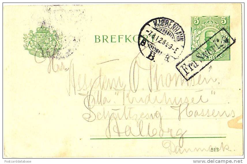 Brefkort To Kobenhaven With Stamp Fra Sverige - Postwaardestukken
