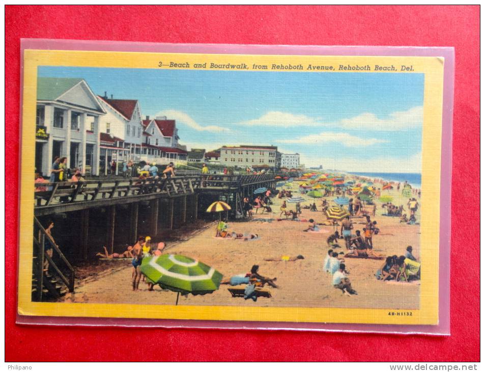 Rehoboth Beach De  Beach & Boardwalk Vintage Border Linen- - - ------- ----- Ref  543 - Andere & Zonder Classificatie