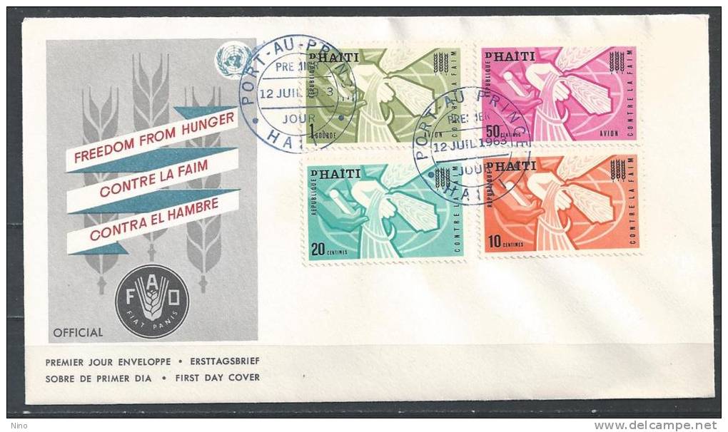 Haiti. Scott #  505-06,C 208-09 FDC. Freedom From Hunger FAO. Joint Issue Of 1963 - Emissions Communes