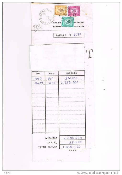 Italia Fattura Con Bolla Di Consegna 28.7.80 Tassata  Affranc. Segnatasse £.100 + £. 50 + £ 20 - Taxe