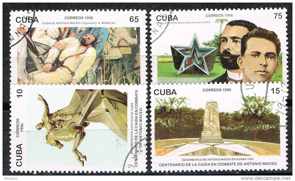 Sellos CUBA 1996,  Caida Maceo, Yvert Num 3574-3578 º - Usados
