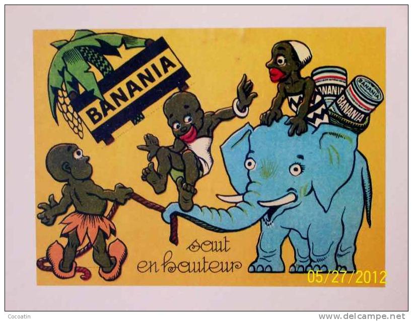 BANANIA / Publicité / Louis Gougeon / 1920 / 1 éléphant & 3 Nègrillons / Original - Cioccolato