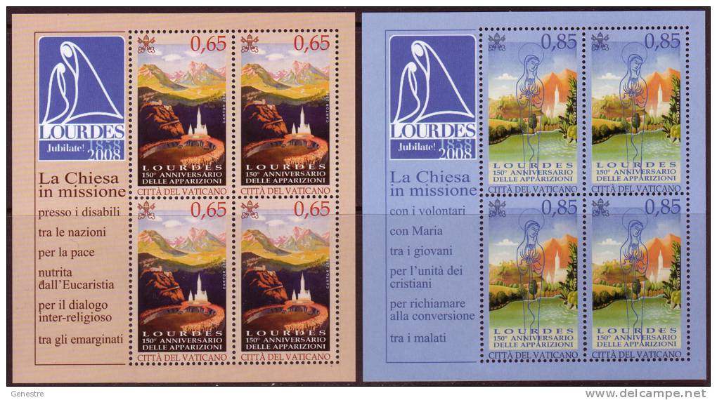 Vatican - 2008 - Y&T 1464 à 1465 / SG 1536 à 1537 ** (MNH) - 150ème Anniversaire De La Vierge De Lourdes - Neufs