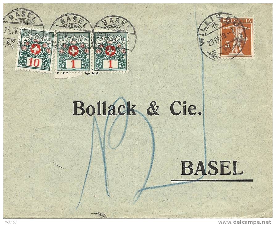 Taxbrief Schweizer Wappen Alpenrose 12 Rp. Nachgebühr - Postage Due