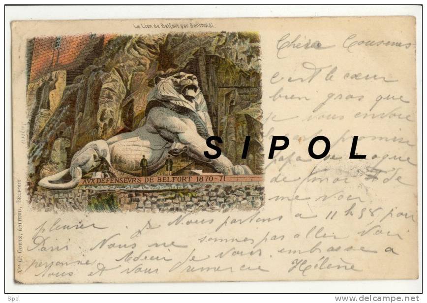 Le Lion De Belfort Par Bartholdi -  Mention Importé -   Dos Simple Voyagé En 1899 - Belfort – Le Lion