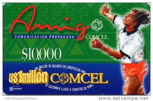 Lote TT37, Colombia, Tarjetas Telefonicas, Phone Cards, Comcel, Futbol, Mundial 98, Holanda, 10.000, Mint, Soccer - Colombia