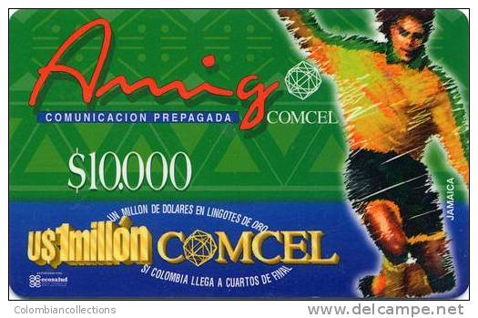 Lote TT38, Colombia, Tarjetas Telefonicas, Phone Cards, Comcel, Futbol, Mundial 98, Jamaica, 10.000, Mint, Soccer - Colombie