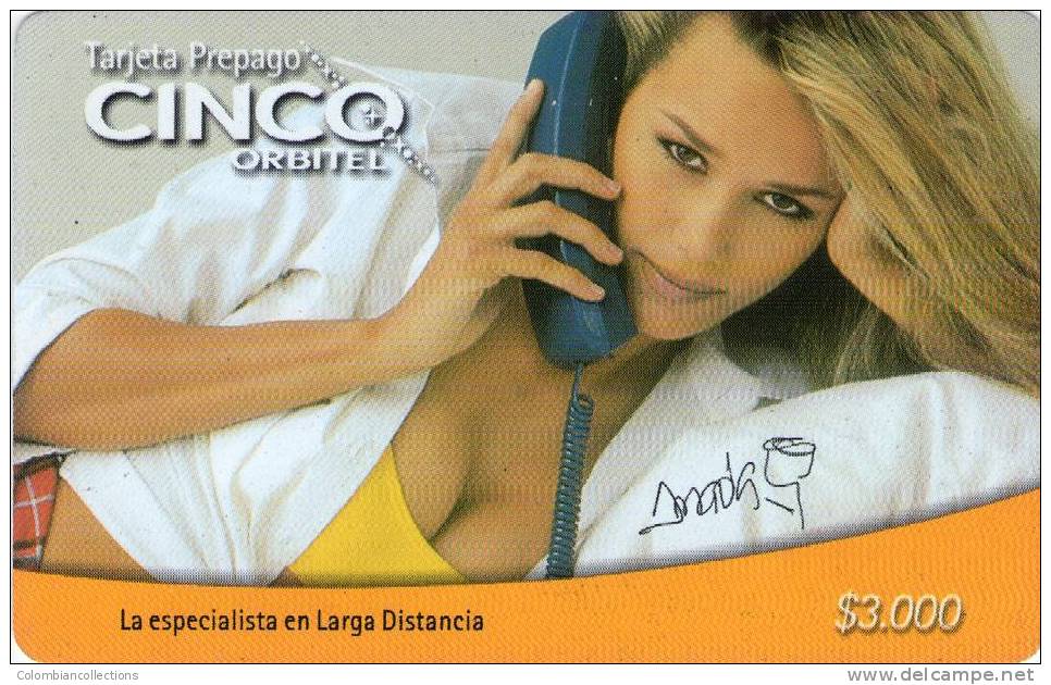 Lote TT58, Colombia, Tarjetas Telefonicas, Phone Cards, Orbitel, Amada Rosa, 3.000, Woman, Very Rare Card - Colombia