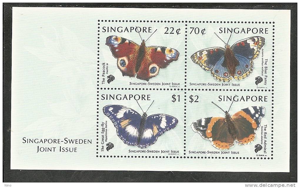 Singapore. Scott # 907a-d MNH S/sheet. Butterflies. Joint Issue With Sweden 1999 - Emissions Communes