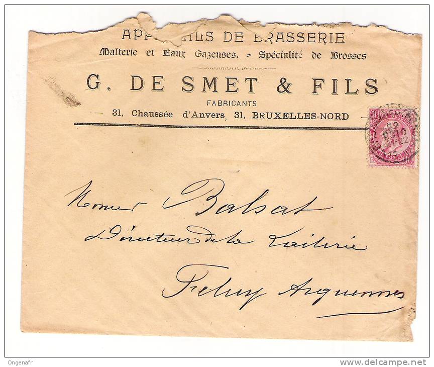 Belgique: Lettre  : Appareils De Brasserie  G. DE SMET & Fils   Obl. 23/10/1901 - Bières