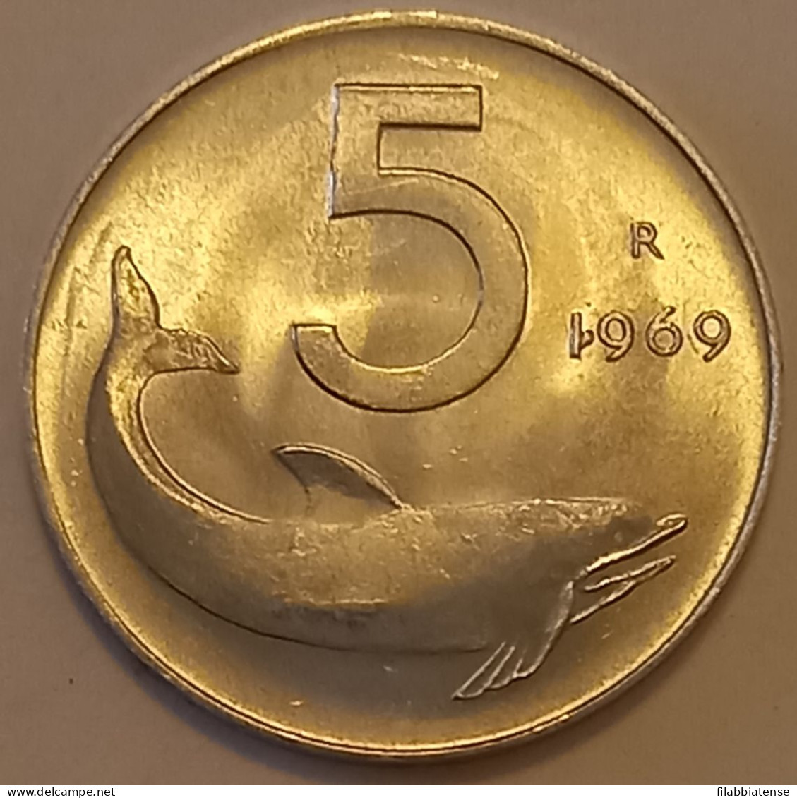 1969 - Italia 5 Lire - Varietà 1 Rovesciato   ----- - 5 Lire