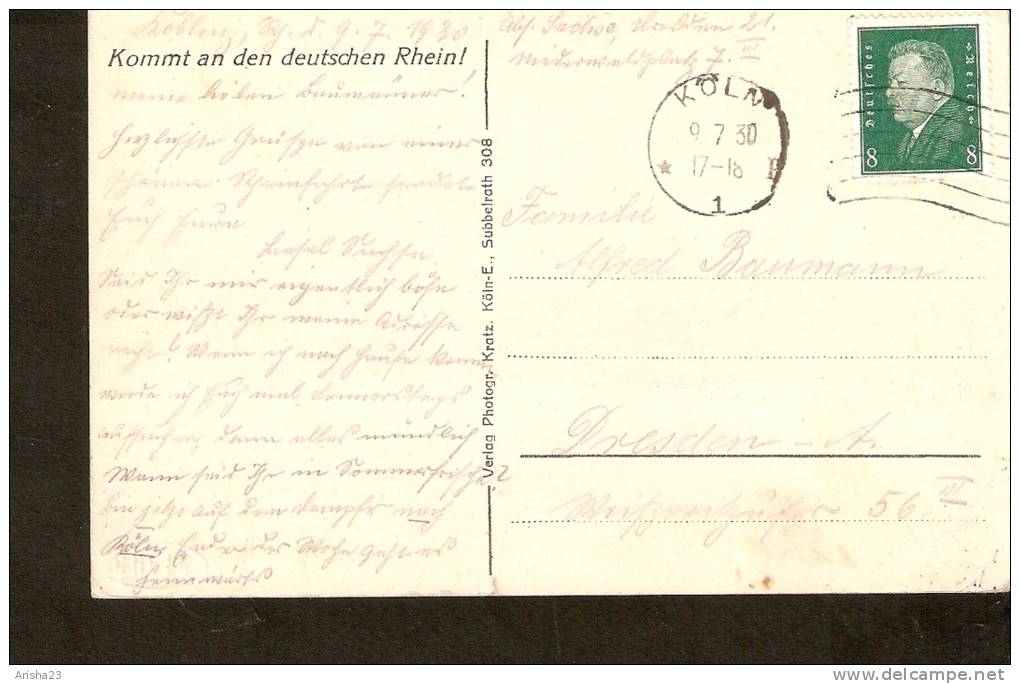 504. Germany, Am Rhein - Loreley - Pass Post In 1930 - Kratz. Koln-E. - Loreley