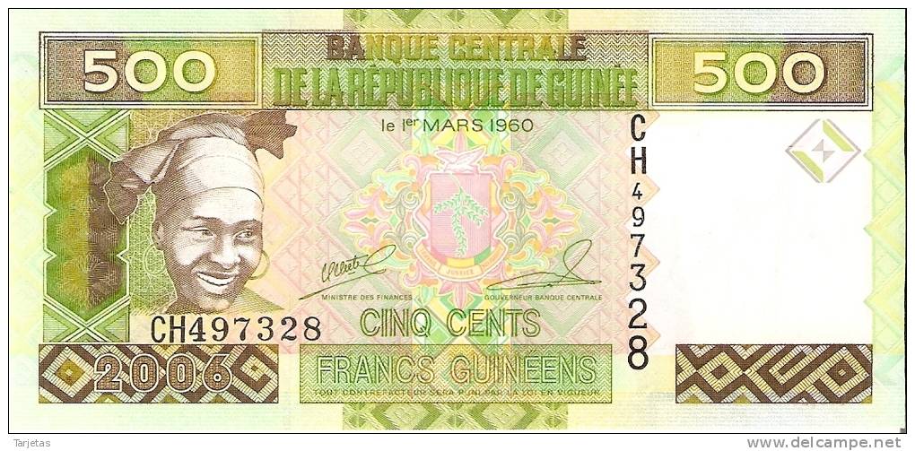 BILLETE DE LA REP. DE GUINEA DE 500 FRANCOS DEL AÑO 2006 (BANKNOTE) NUEVO SIN CIRCULAR - Guinea