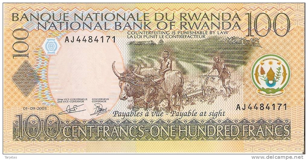 BILLETE DE RUANDA DE 100 FRANCOS DEL AÑO 2003 (BANKNOTE) NUEVO SIN CIRCULAR - Ruanda-Burundi