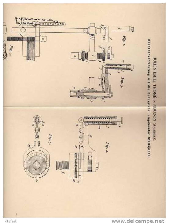 Original Patentschrift - J. Thomé In Nouzon , Ardennes , 1901 , Bohrer , Bohrmaschine , Nouzonville !!! - Antike Werkzeuge