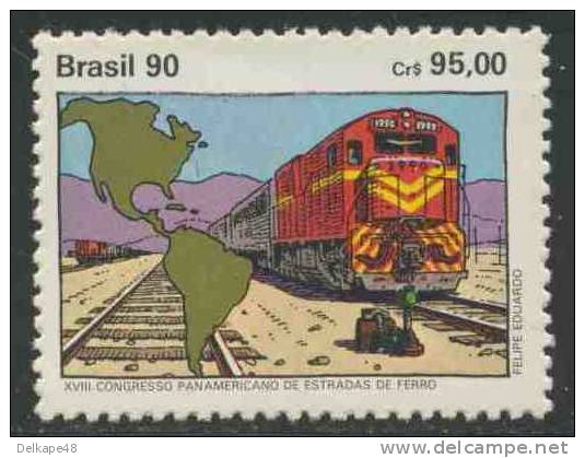 Brazil Brasil 1990 Mi 2375 ** Map = Track + Diesel Loc. - 18th Pan-American Railway Congress, Rio De Janeiro - Treinen