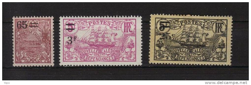 NOUVELLE CALÉDONIE : Série De 1924-27, 3 Timbres De 1905 - 22 Avec Surcharges - Nuovi