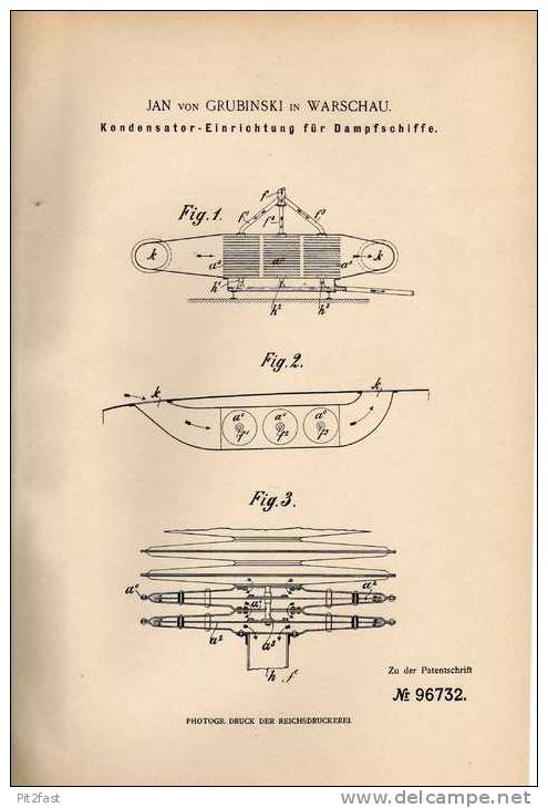 Original Patentschrift - J. Von Grubinski In Warschau , 1896 , Kondensator Für Dampfschiffe , Schiff , Dampfschiff !!! - Andere & Zonder Classificatie