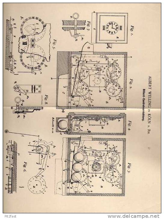 Original Patentschrift - A. Weling In Köln A. Rh., 1896  , Billiard Controllvorrichtung !!! - Billiards