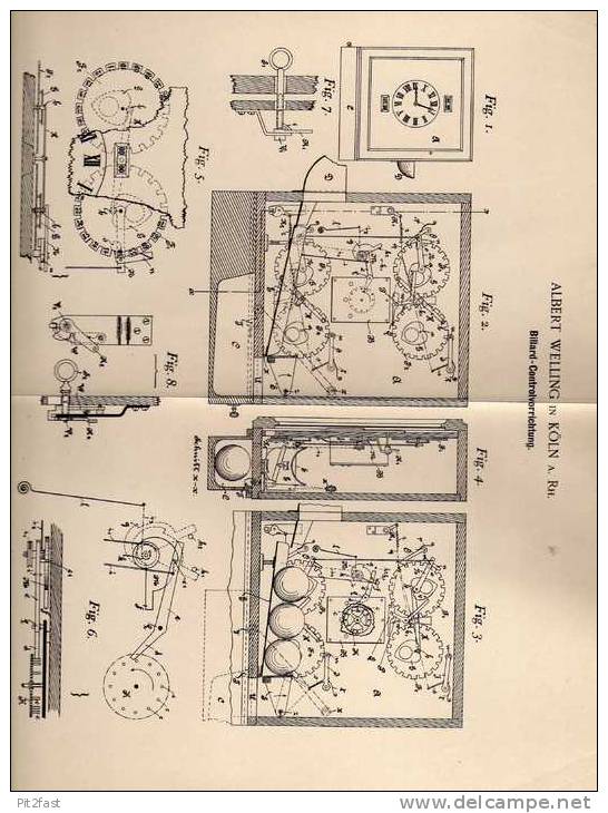 Original Patentschrift - A. Weling In Köln A. Rh., 1896  , Billiard Controllvorrichtung !!! - Billard